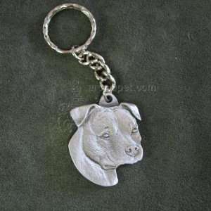   Key Chain Pit Bull with Natural Ears  Pet Supplies 