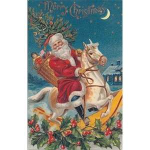    Christmas Postcard   Santa on Rocking Horse