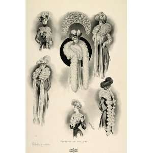  1901 Print Edwardian Fashion Women Lace Feather Boa 