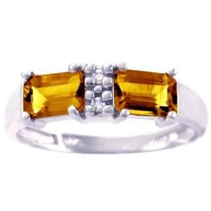 14K White Gold Twin Octagon and Diamond Ring Citrine, size7