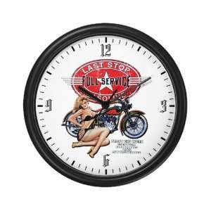  Wall Clock Last Stop Full Service Gasoline Motorcycle Girl 