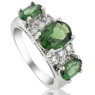 Green Emerald White 18K GOLD PLATED Lady Ring Fashion Jewelry Gift 