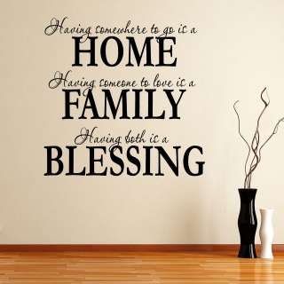 Home, Family & Blessings Quote Wall Sticker Decal Transfer Stencil 