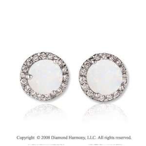  14k White Gold Round 2 Carat Opal Diamond Stud Earrings 