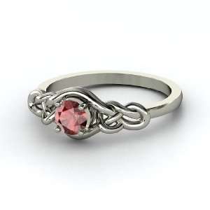  Sailors Knot Ring, Round Red Garnet 14K White Gold Ring Jewelry