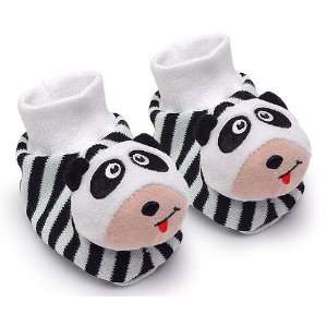    Black & White Pair of Panda Baby Booties Foot Rattles Baby