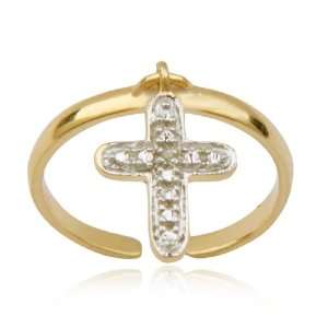   Gold Plated Sterling Silver Diamond Accent Cross Adjustable Toe Ring