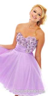 PRECIOUS FORMAL PROM SHORT FLIRTY PARTY DRESS LILAC SATIN LACE FLOWERS 