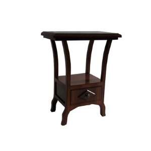    Wooden End Table with Floral Design in Brown Furniture & Decor