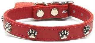 Black Dog Pet Puppy Soft Leather Stud Paw Print Collar  