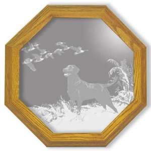 Etched Mirror Labrador Retriever Dog Art in Solid Oak Frame  