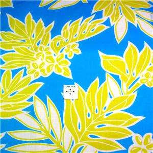Vintage Cotton Fabric Lovely Hawaiian Print, Yellow, White, Aqua 42 W 