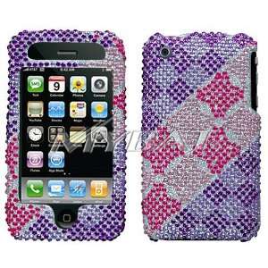  Apple Iphone 3G Purple Pink Checkered Full Diamond Bling 