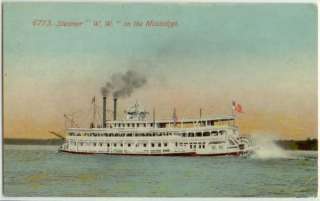 c1908 Mississippi River stern paddlewheel steamboat W. W.  