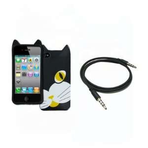 EMPIRE Apple iPhone 4 / 4S Poly Skin Case Cover (Cat) + 3.5mm Male to 