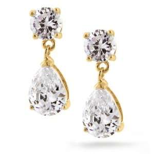 Bling Jewelry Classic Gold Vermeil CZ Dangling Teardrop Earrings 2ct 