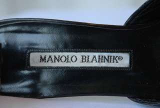 MANOLO BLAHNIK Black Chain Link Ankle Strap Heels 38.5  