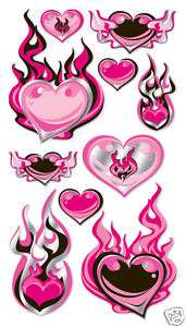 Sticko Rock & Roll Love Pink Hearts On Fire 3D Stickers  
