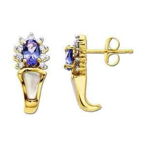   Tanzanite Earrings with Diamonds& Mother Of Pearl in 10K Gold Jewelry