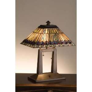 20H Jeweled Peacock Oblong Desk Lamp 