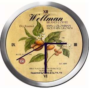  WELLMAN 14 Inch Coffee Metal Clock Quartz Movement 