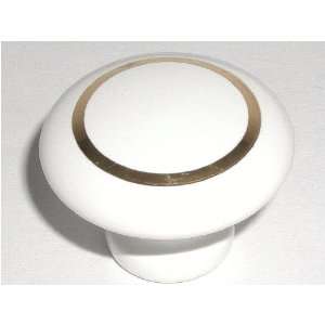   Knob   White with Gold Band on 1 1/2 Nouveau