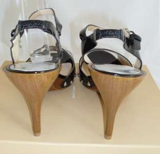 MICHAEL KORS POLLY SLING BLACK PATENT LEATHER HEELS/SANDALS/SHOES 