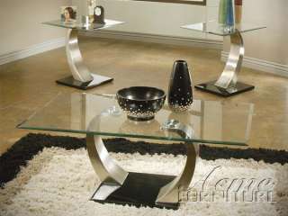 Brushed Silver Metal/Glass 3 pc Coffee Table Set  