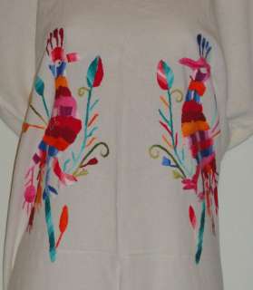 Hippie Vintage Embroidered Mexican Dress Huipil XL 100% Cotton  