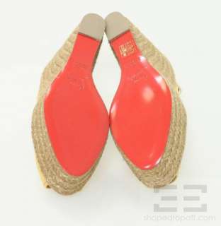 Christian Louboutin Gold Satin Menorca Espadrille Wedge Sandals Size 