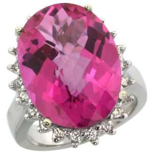 14k White Gold ( 18x13 mm ) Large Halo Engagement Pink Topaz Ring w/ 0 