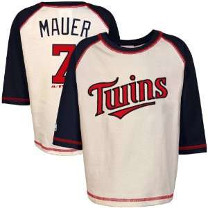   Joe Mauer Minnesota Twins #7 Infant Raglan T Shirt   Natural/Navy Blue