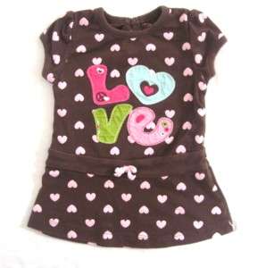  12 Month Knit Dress Top Brown and Pink Carters Love Applique  