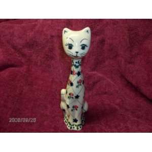  Polish Pottery Cat Figure 8 1/4 Inches 