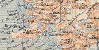ICELAND Old Vintage Map of Island. 1912  