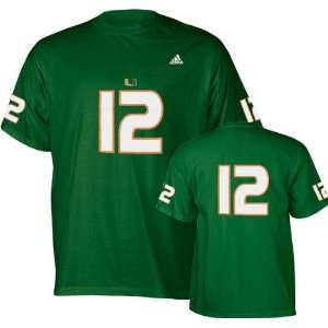  Miami Hurricanes Green adidas #12 Football Jersey T Shirt 