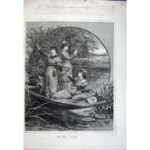  1881 Fine Art Women River Boat Picking Flowers Knowles 
