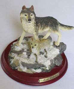 MARLO COLLECTION wolf figurine on wooden base.  