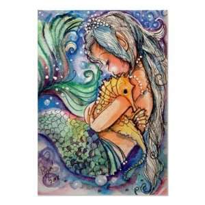  Sleepy Mermaid Seahorse Poster