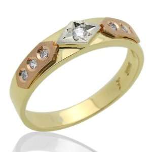 14K Engagement Ring 0.1ctw CZ Cubic Zirconia Womens Wedding Band Tri 