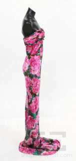 Balenciaga Pink & Green Floral Silk Satin Strapless Maxi Dress Size 38 