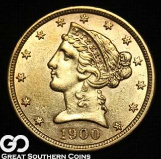 1900 $5 GOLD Liberty Half Eagle UNCIRCULATED  