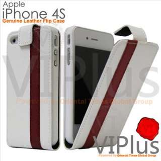 Genuine Leather Flip Case Slim Cover Holster Apple iPhone 4 4S White 