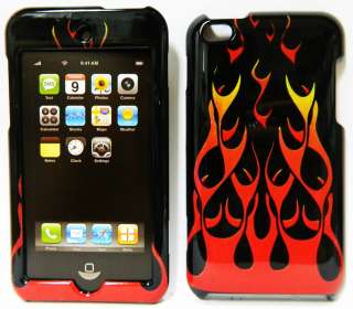 Apple iPod Touch 4th GEN Hard Cover Case BLACK RED FIRE FLAME  