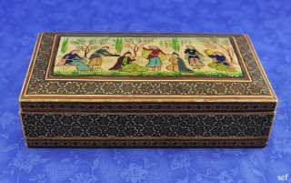Lovely Vintage Persian Inlaid Wood Lidded Dresser Box  