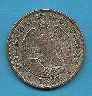CHILE 20 CENTS, YEAR 1881, SILVER, RARE  