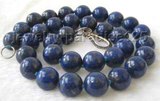 AAAA 18 100% natural 12mm perfect round lapis lazuli necklace silver