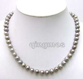 9mm AA Round natural gray Pearl 17 necklace 5562  