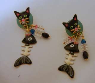 LUNCH at the RITZ Vintage COUTURE Cat Fishbone Earrings  