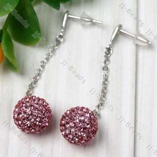 11 Color/Pair 925 Sterling Silver Czech Crystal Disco Ball Dangle 
